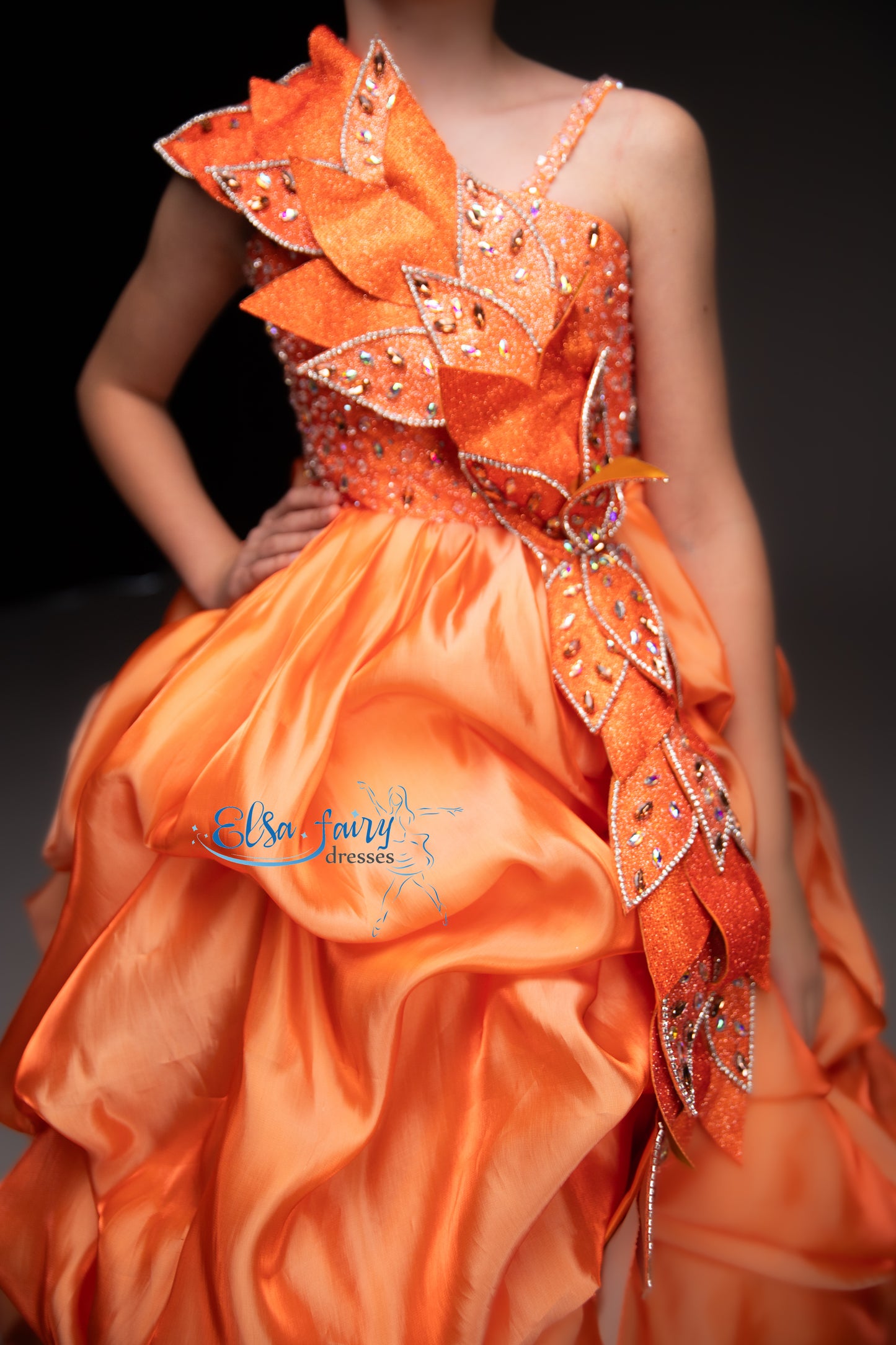 Orange couture special occasion dress, Pageant ball gown, Birthday Girl Dress, Flower Girl Dress, Wedding guest Dress, junior bridesmaid gown