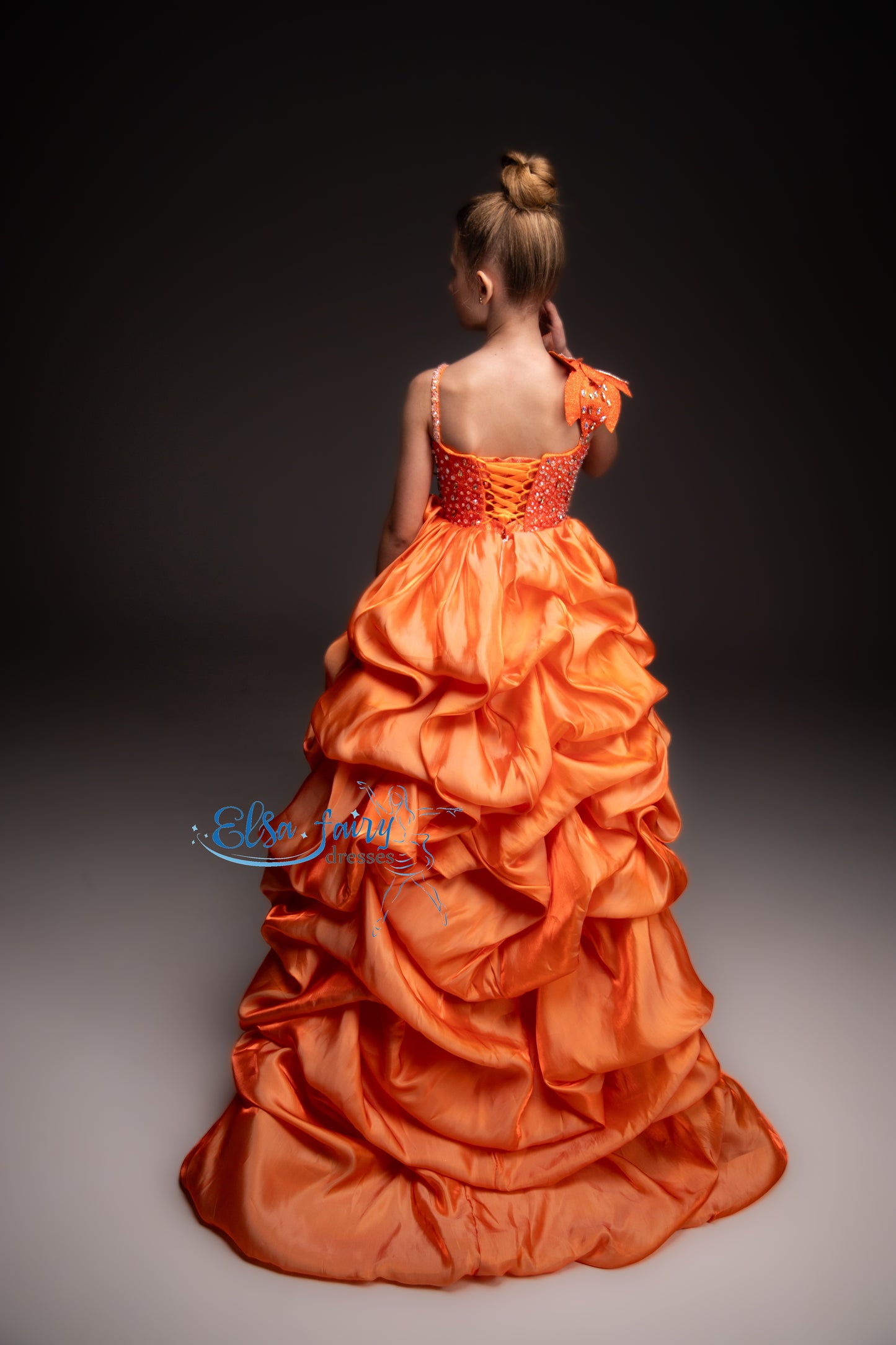 Orange couture special occasion dress, Pageant ball gown, Birthday Girl Dress, Flower Girl Dress, Wedding guest Dress, junior bridesmaid gown