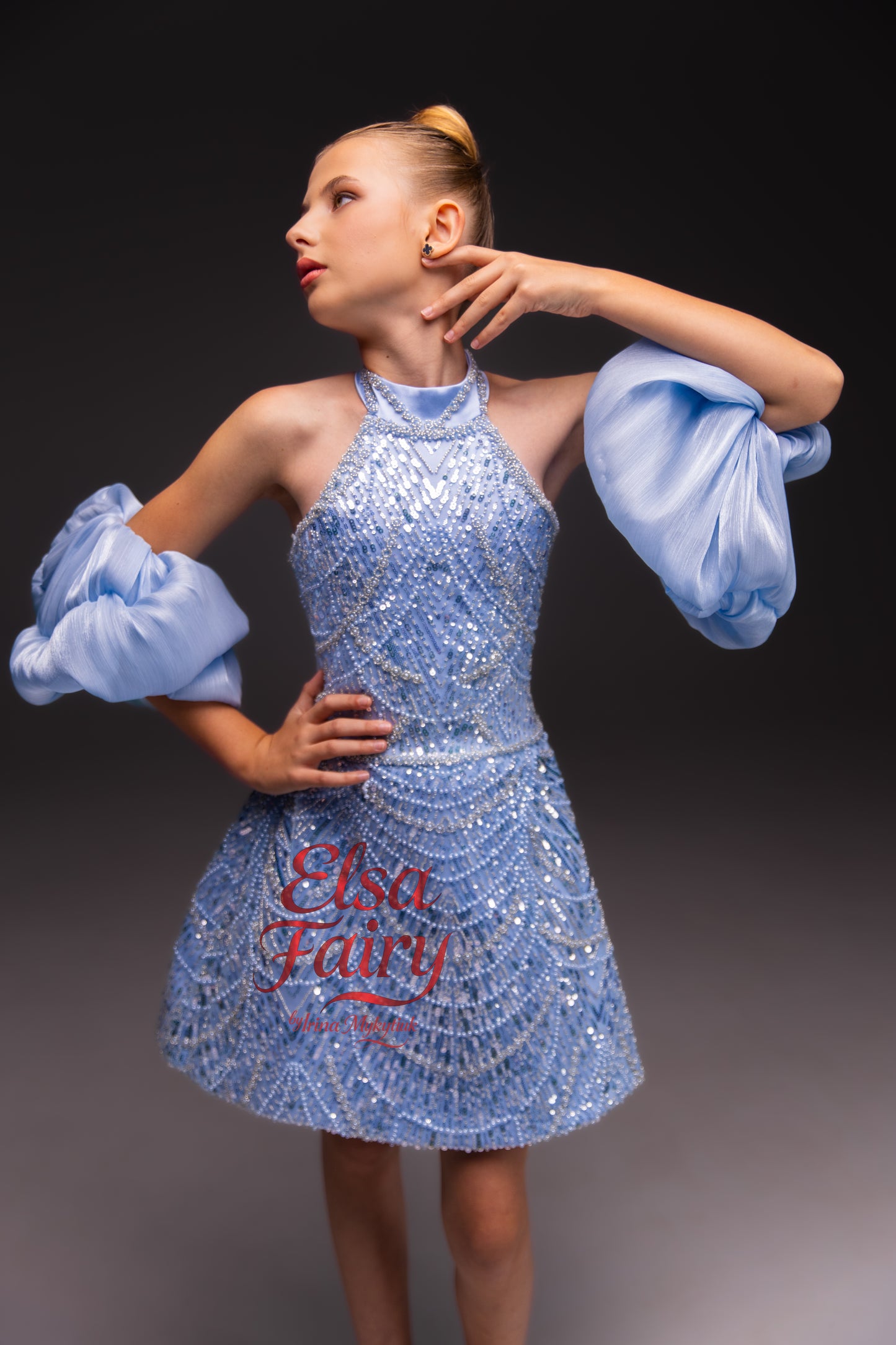 Blue couture cocktail dress, Pageant interview dress, Birthday Girl Dress, Flower Girl Dress, Wedding guest Dress