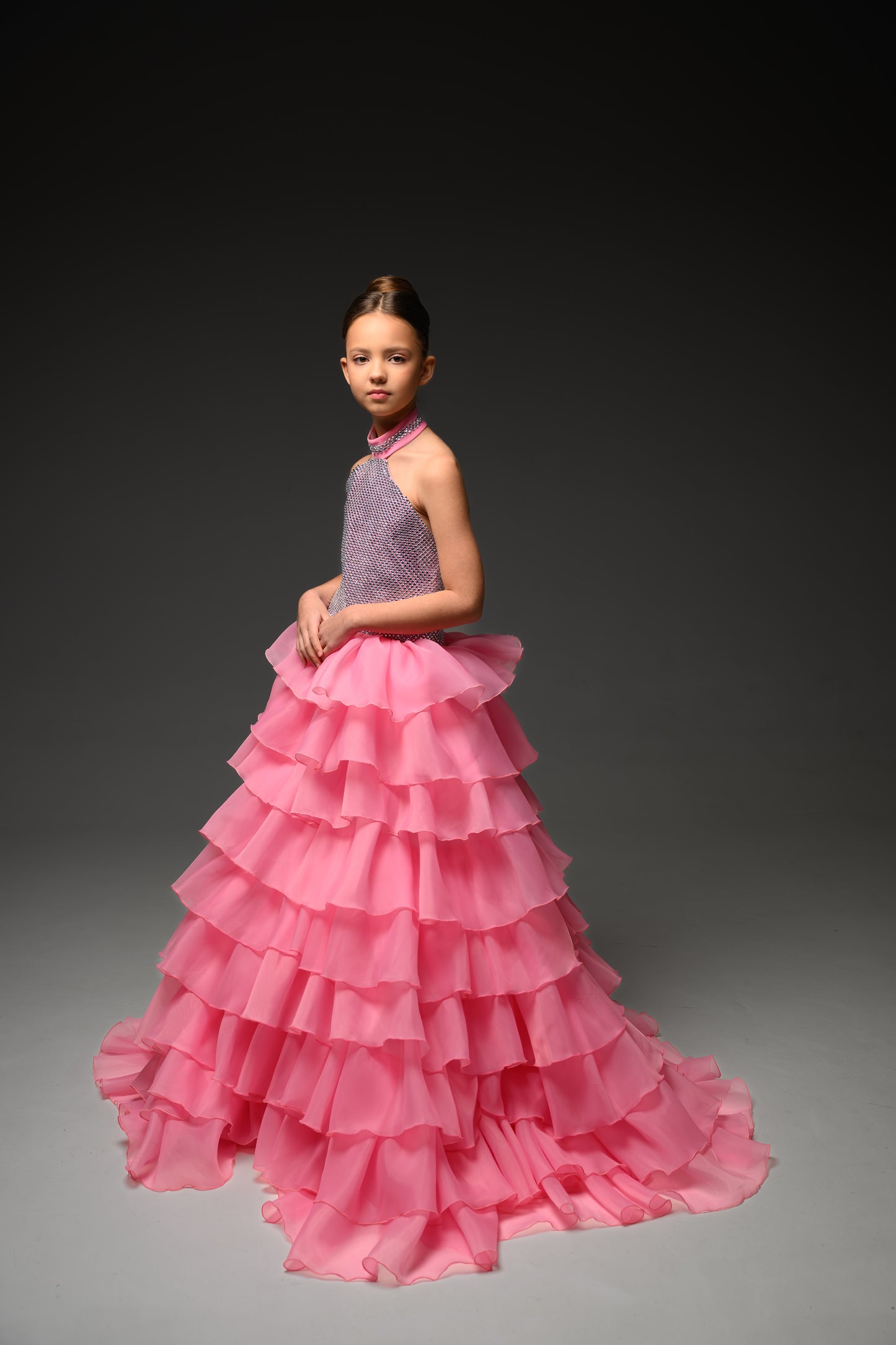 Pink Gala evening gown, Pageant ball gown, Flower Girl Dress, Wedding Guest Dress, Girl Birthday Dress, junior bridesmaid gown