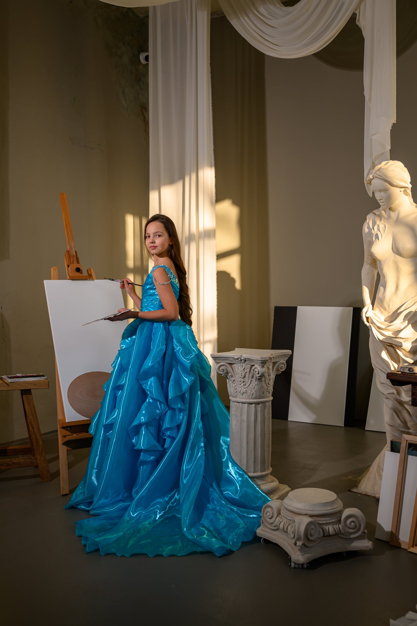Blue Gala evening gown, Pageant ball gown, Flower Girl Dress, Wedding Guest Dress, Girl Birthday Dress, junior bridesmaid gown