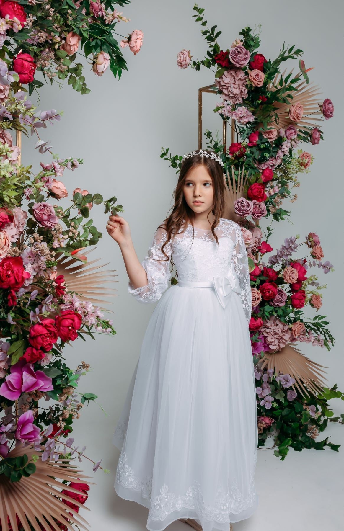 White lace First communion & Baptism dress, flower girl dress, wedding guest dress, Bridesmaids dress, holy communion gown, mini bride dress