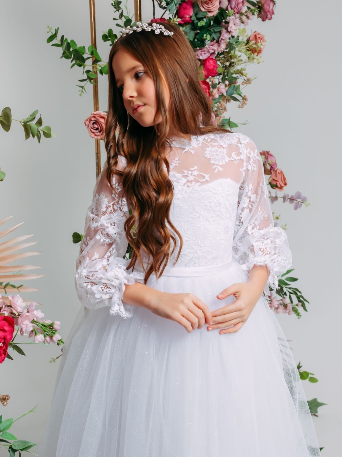 White lace First communion & Baptism dress, flower girl dress, wedding guest dress, Bridesmaids dress, holy communion gown, mini bride dress