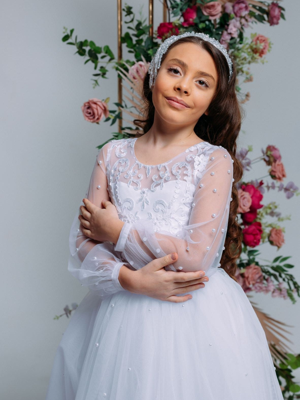 White lace First communion & Baptism dress, flower girl dress, wedding guest dress, Bridesmaids dress, holy communion gown, mini bride dress
