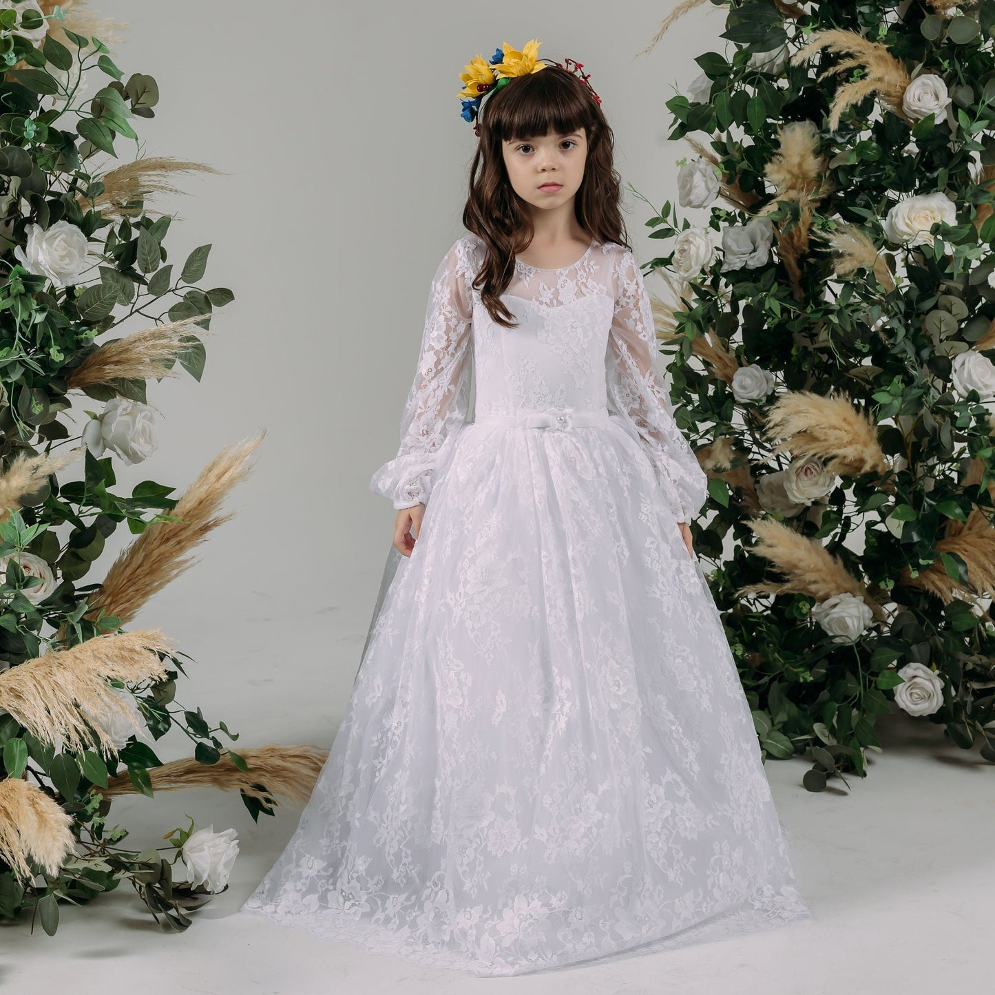 White lace First communion & Baptism dress, flower girl dress, wedding guest dress, Bridesmaids dress, holy communion gown, mini bride dress