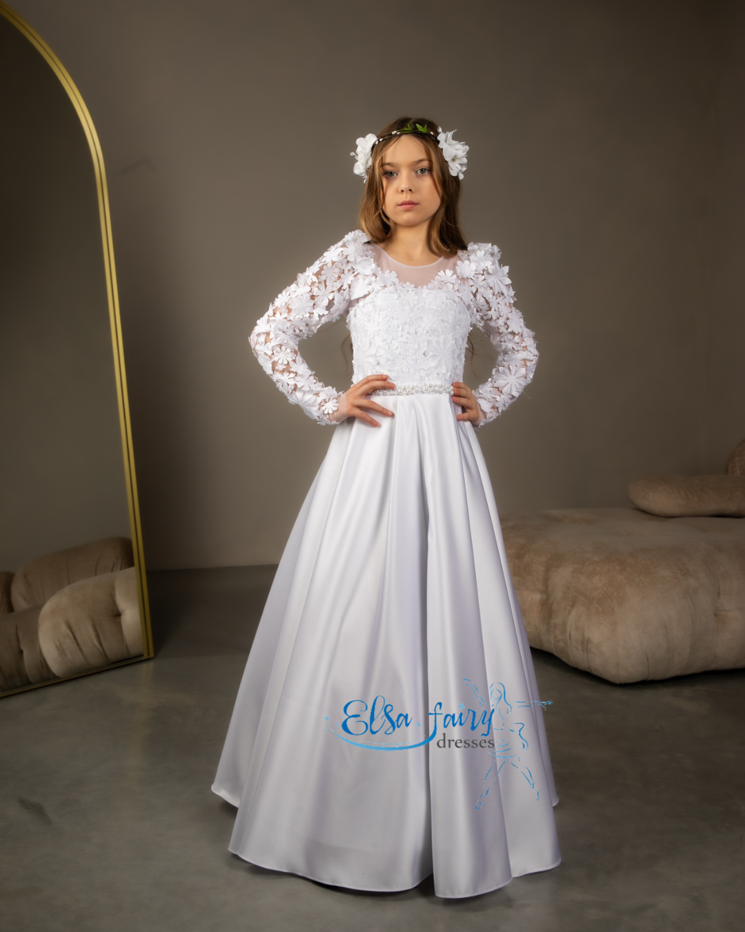 White First Communion & Baptism dress, Flower Girl Dress, wedding guest dress, formal wear, special occasion gown, Junior Bridesmaid dress