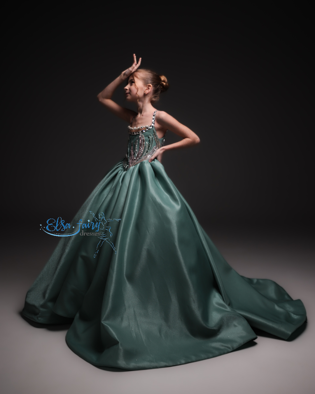 Mint Gala evening gown, Pageant ball gown, Flower Girl Dress, Wedding guest Dress, Girl Birthday Dress, junior bridesmaid gown