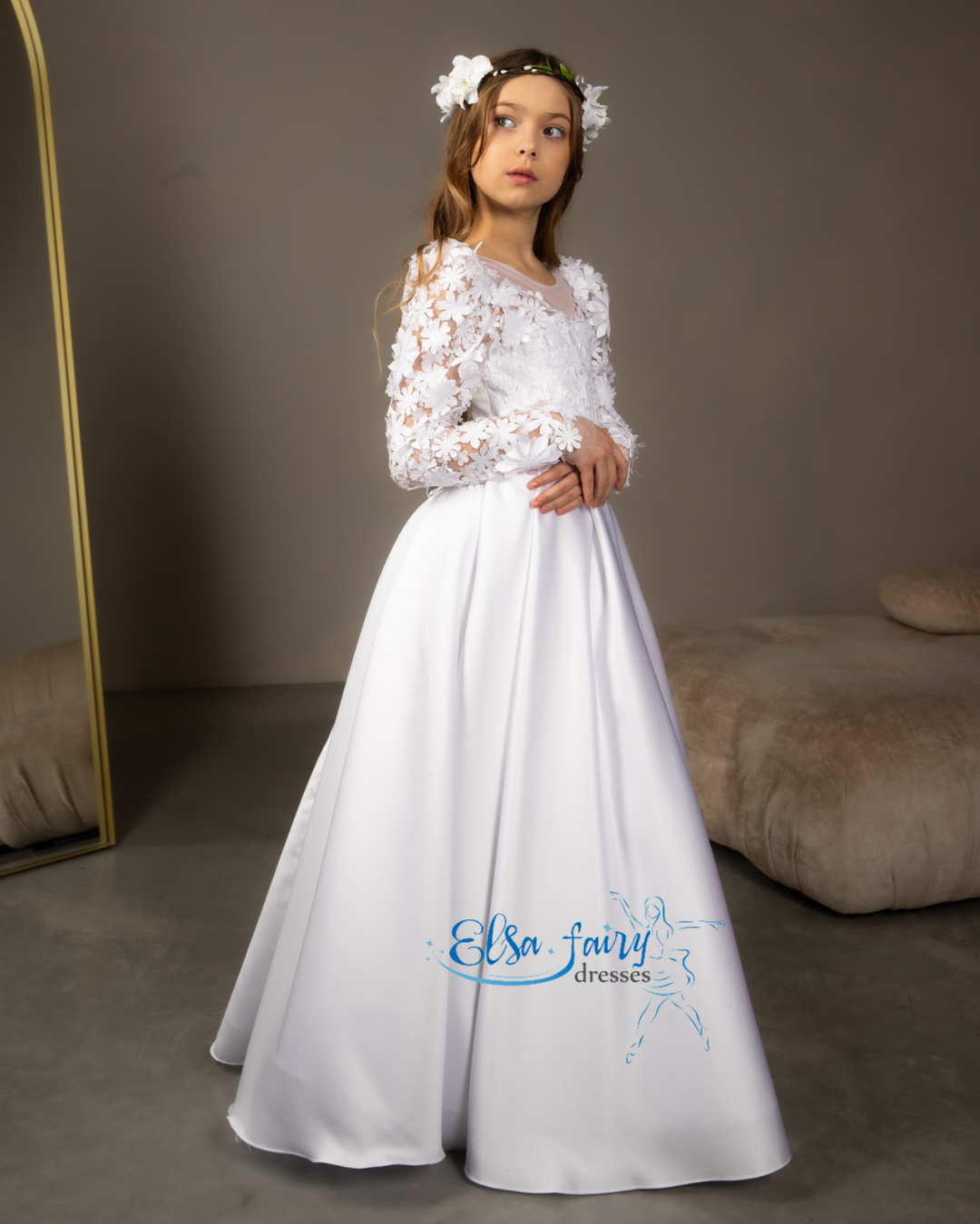 White First Communion & Baptism dress, Flower Girl Dress, wedding guest dress, formal wear, special occasion gown, Junior Bridesmaid dress