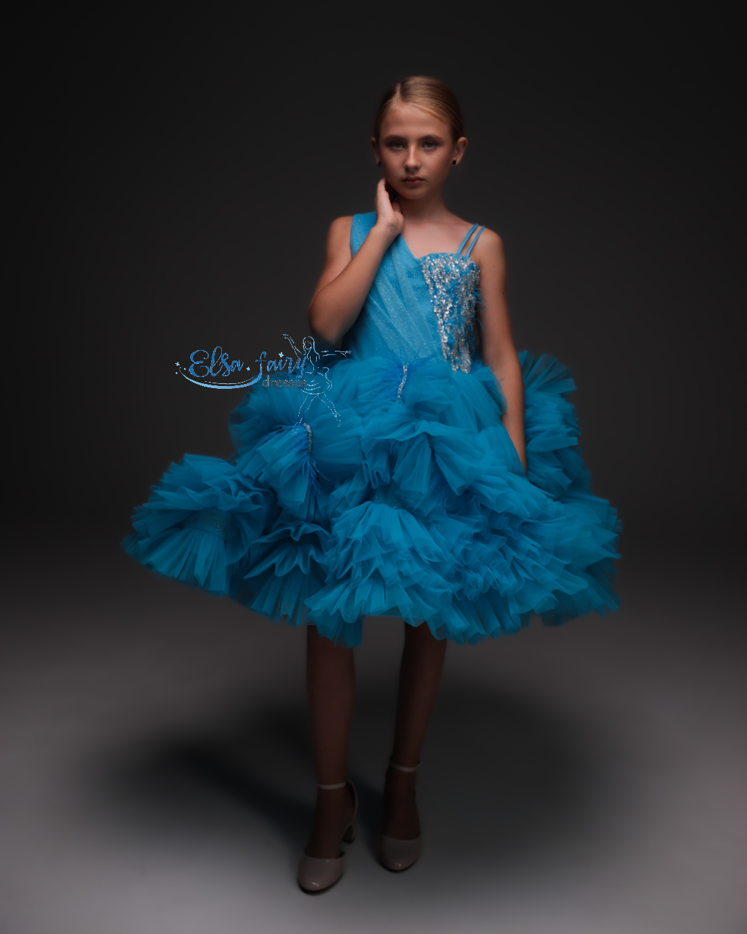 Blue Cocktail Birthday Girl Dress, Flower Girl Dress, Wedding guest Dress, Toddler Dress, Baby frock, junior bridesmaid gown