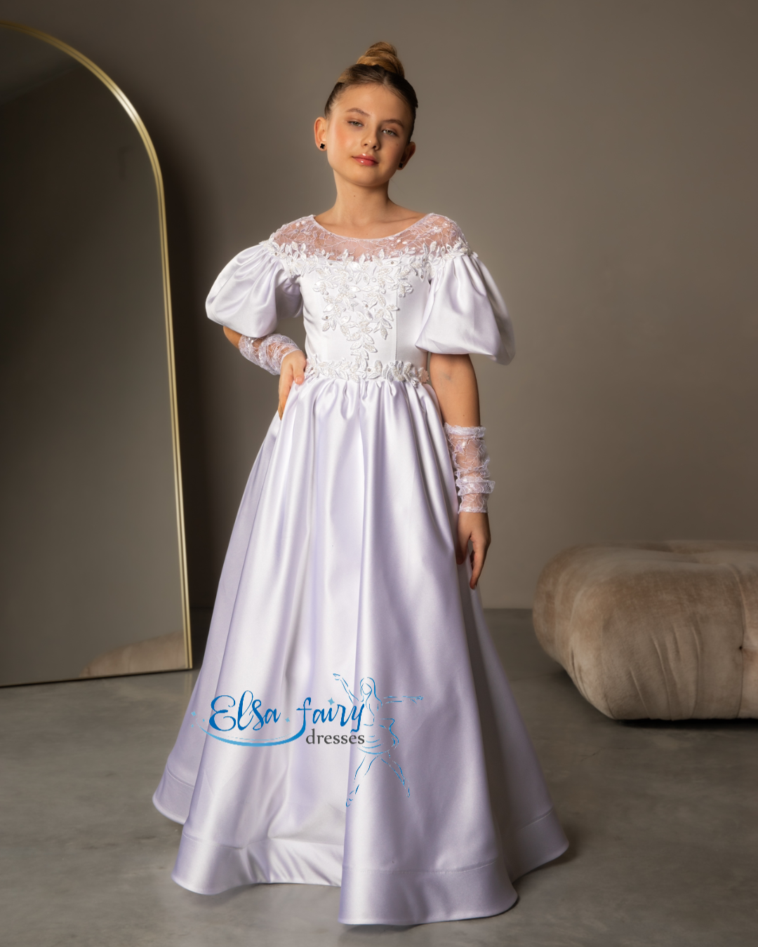 White First Communion & Baptism dress, Flower Girl Dress, wedding guest dress, formal wear, special occasion gown, Junior Bridesmaid dress