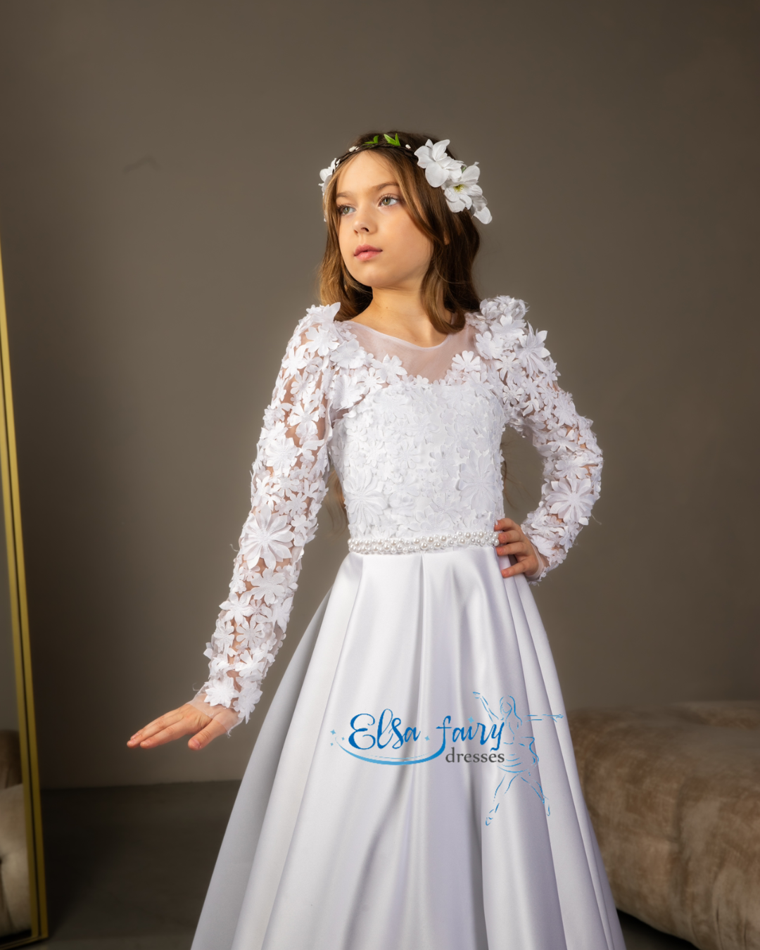 White First Communion & Baptism dress, Flower Girl Dress, wedding guest dress, formal wear, special occasion gown, Junior Bridesmaid dress