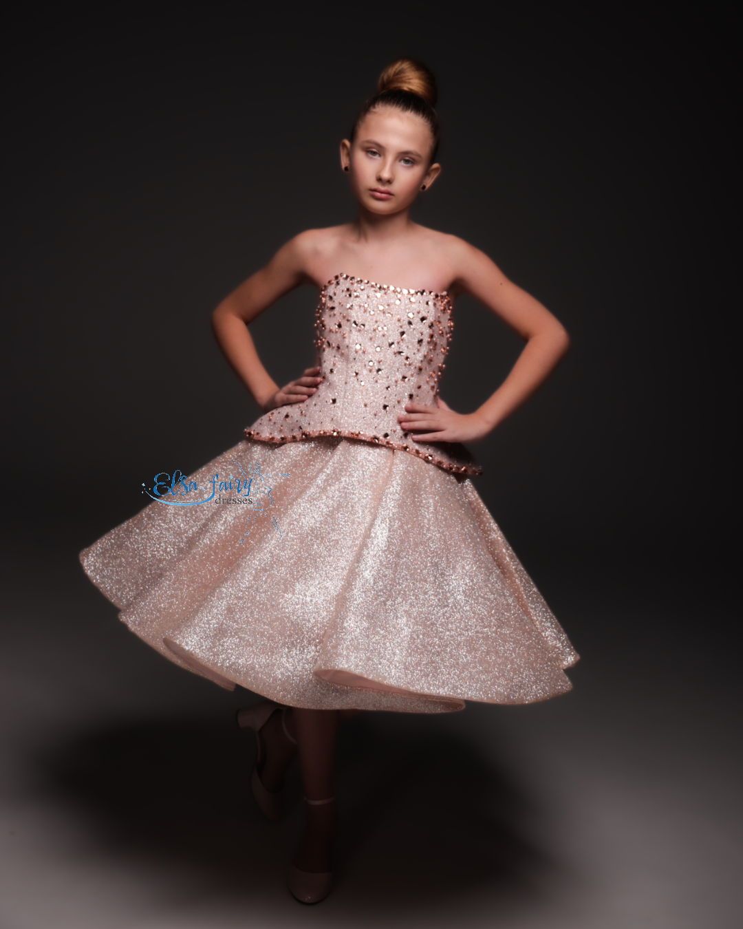 Gold pink sparkling couture special occasion dress, Pageant ball gown, Birthday Girl Dress, Flower Girl Dress, Wedding guest Dress, junior bridesmaid gown