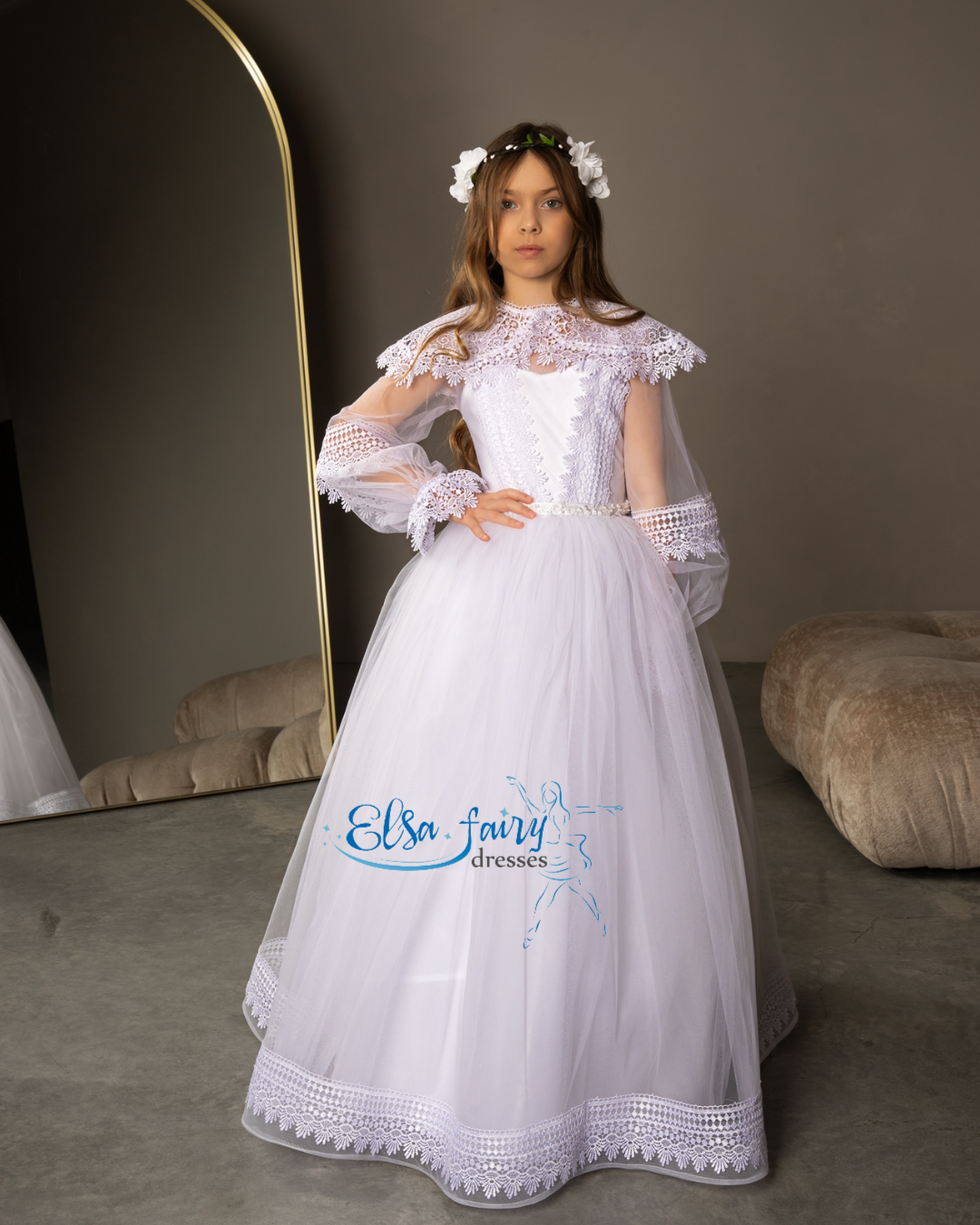 White First Communion & Baptism dress, Flower Girl Dress, wedding guest dress, formal wear, special occasion gown, Junior Bridesmaid dress
