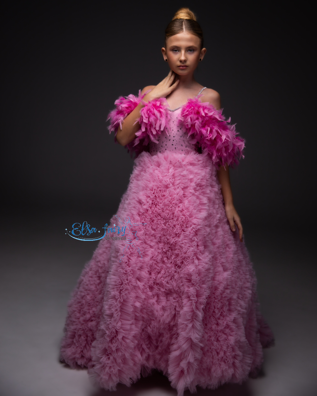 Pink tulle evening gown, Pageant ball gown, Birthday Girl Dress, Flower Girl Dress, Wedding guest Dress, special occasion dress, junior bridesmaid gown