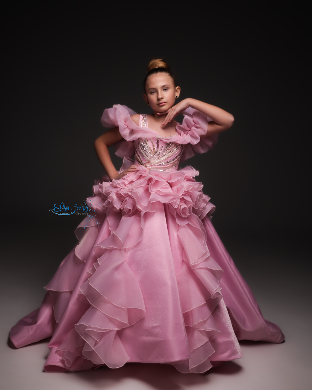 Pink couture special occasion dress, Pageant ball gown, Birthday Girl Dress, Flower Girl Dress, Wedding guest Dress, junior bridesmaid gown