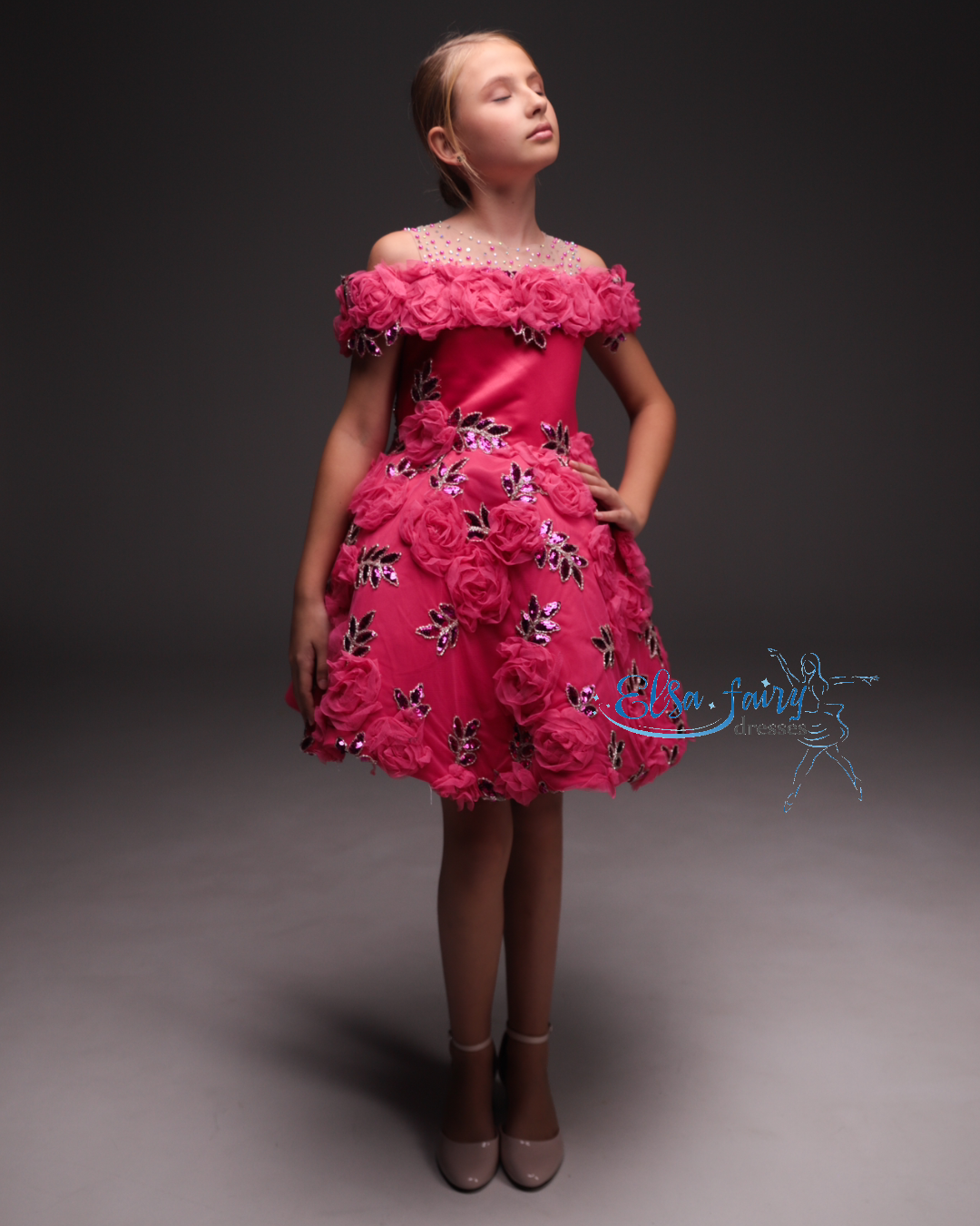 Hot Pink Cocktail Birthday Girl Dress, Flower Girl Dress, Wedding guest Dress, Pageant fun fashion interview dress, Toddler Dress, junior bridesmaid gown
