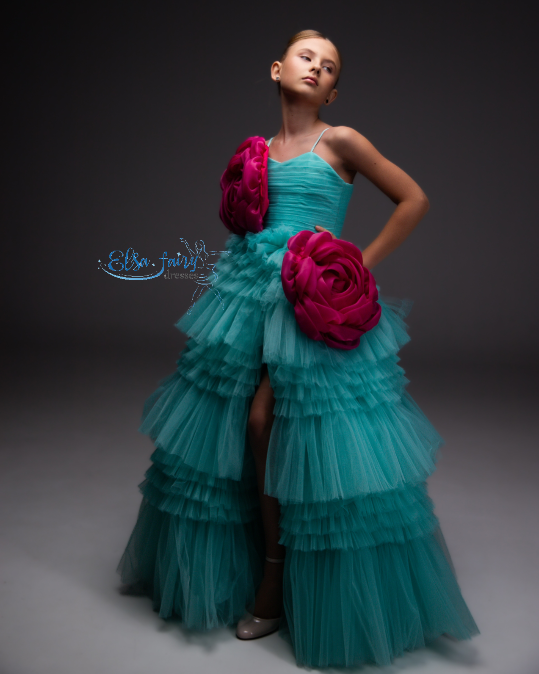 Mint Pageant Ball Gown: Handmade Formal Dress with Detachable Organza Flower