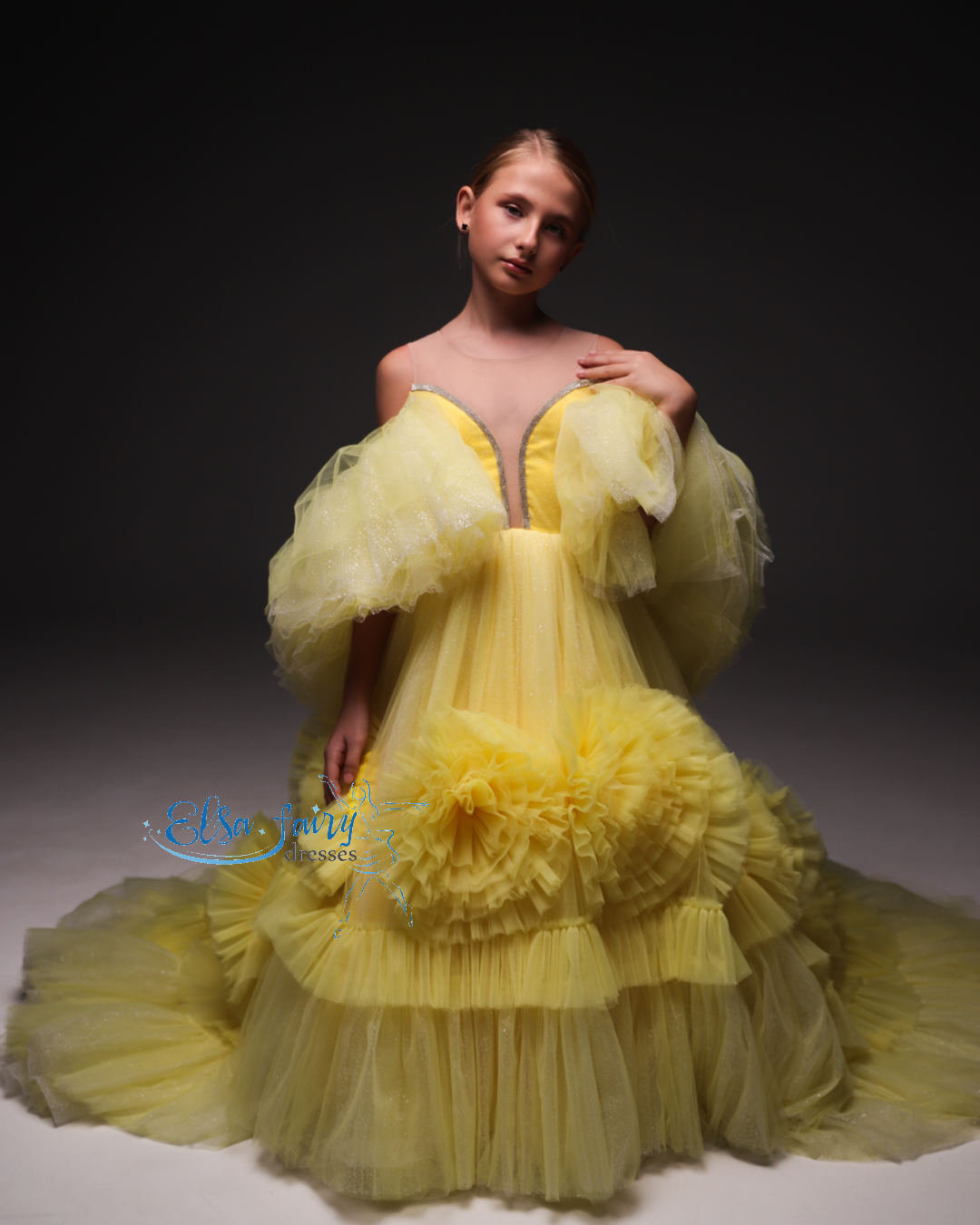 Yellow special occasion dress, Pageant ball evening gown, Birthday Girl Dress, Flower Girl Dress, Wedding guest Dress, Girl Birthday Dress, junior bridesmaid gown