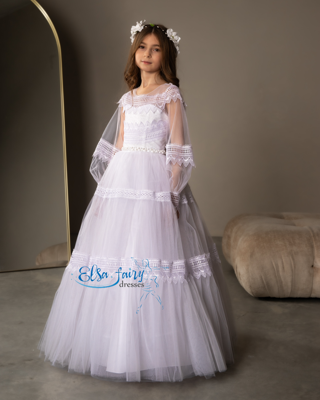 White First Communion & Baptism dress, Flower Girl Dress, wedding guest dress, formal wear, special occasion gown, Junior Bridesmaid dress