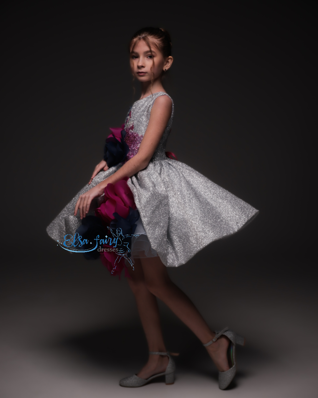 Silver couture special occasion dress, Pageant ball gown, Birthday Girl Dress, Flower Girl Dress, Wedding guest Dress, junior bridesmaid gown