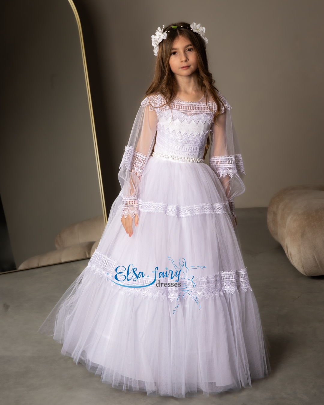 White First Communion & Baptism dress, Flower Girl Dress, wedding guest dress, formal wear, special occasion gown, Junior Bridesmaid dress