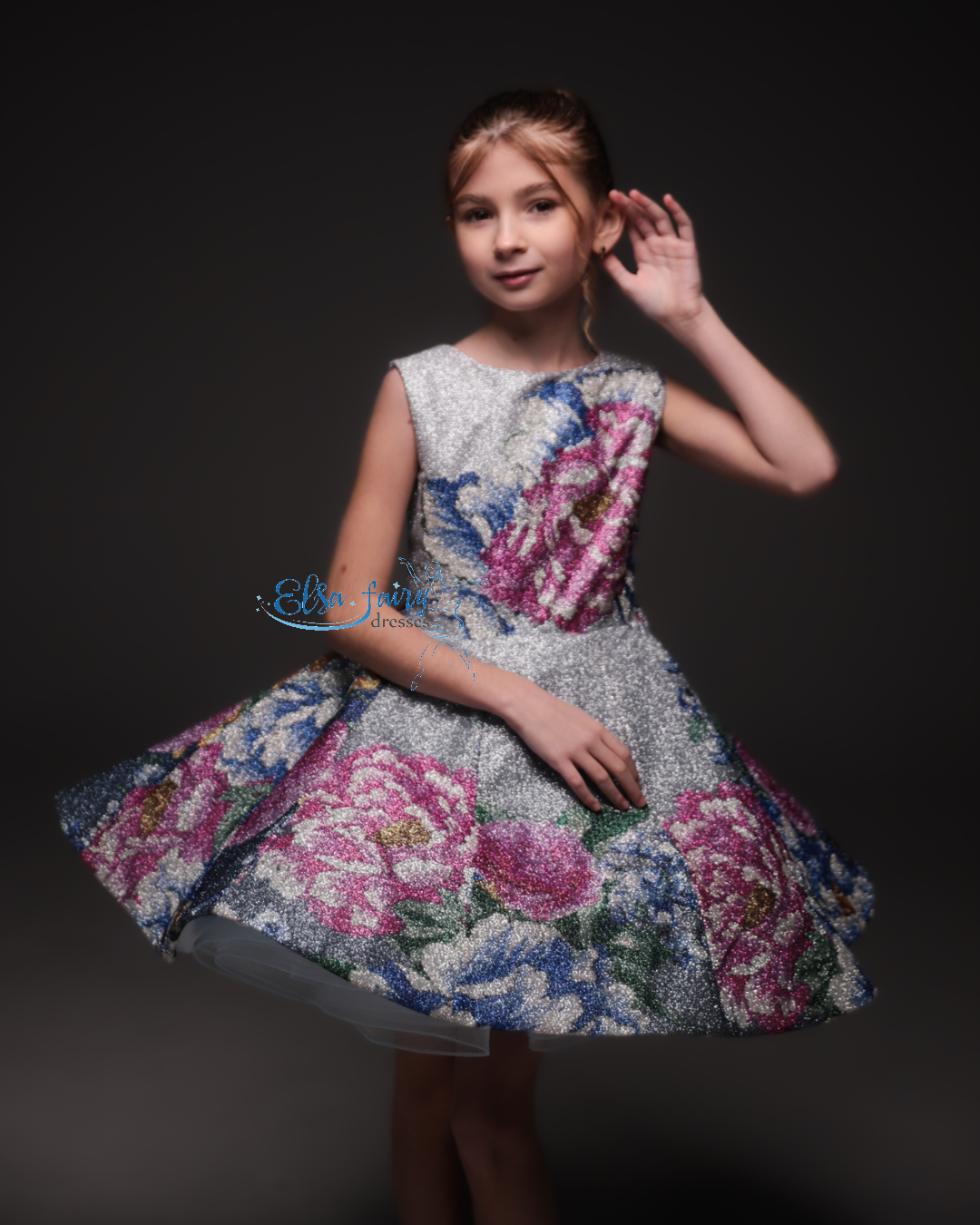 Silver couture special occasion dress, Pageant ball gown, Birthday Girl Dress, Flower Girl Dress, Wedding guest Dress, junior bridesmaid gown