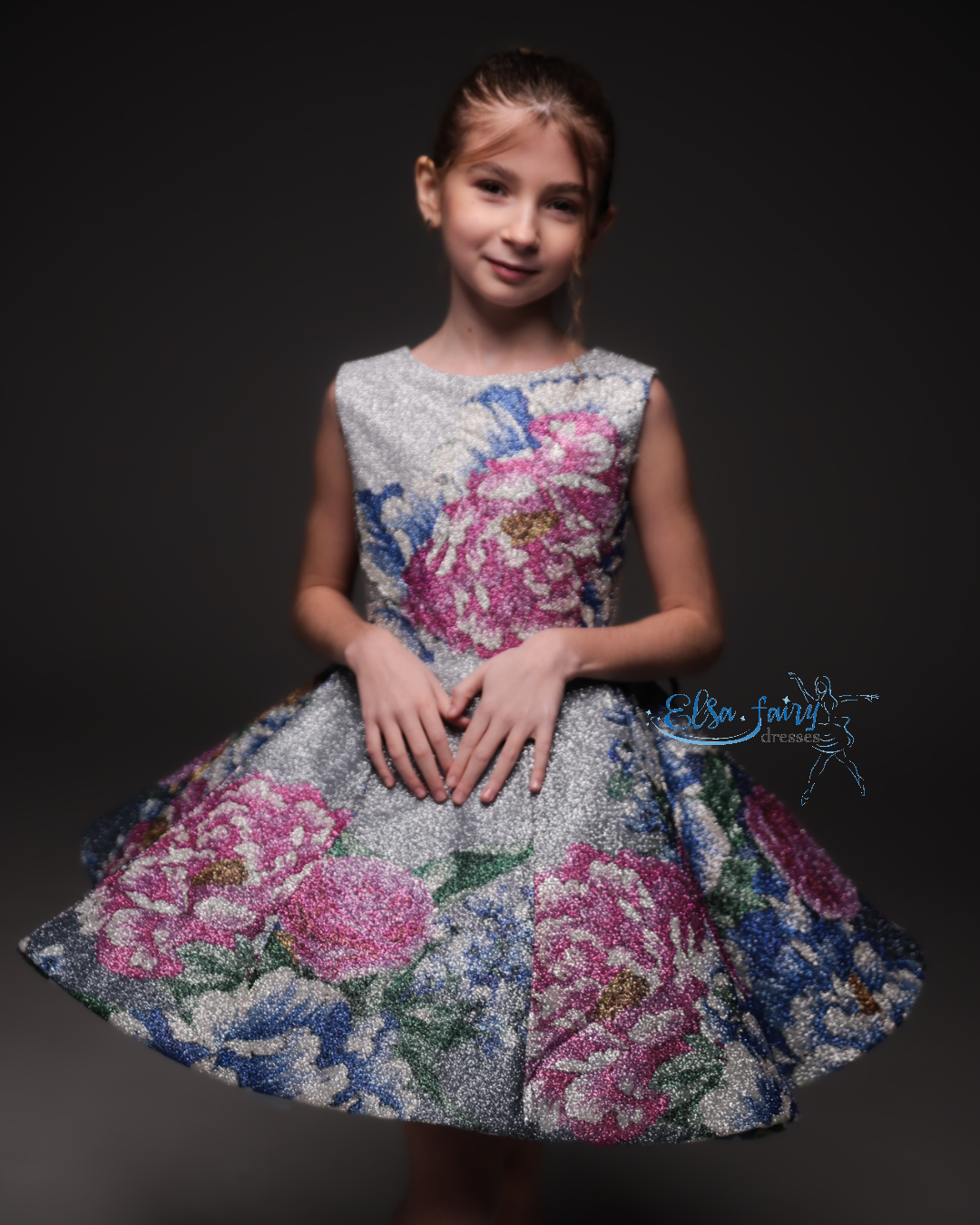 Silver couture special occasion dress, Pageant ball gown, Birthday Girl Dress, Flower Girl Dress, Wedding guest Dress, junior bridesmaid gown