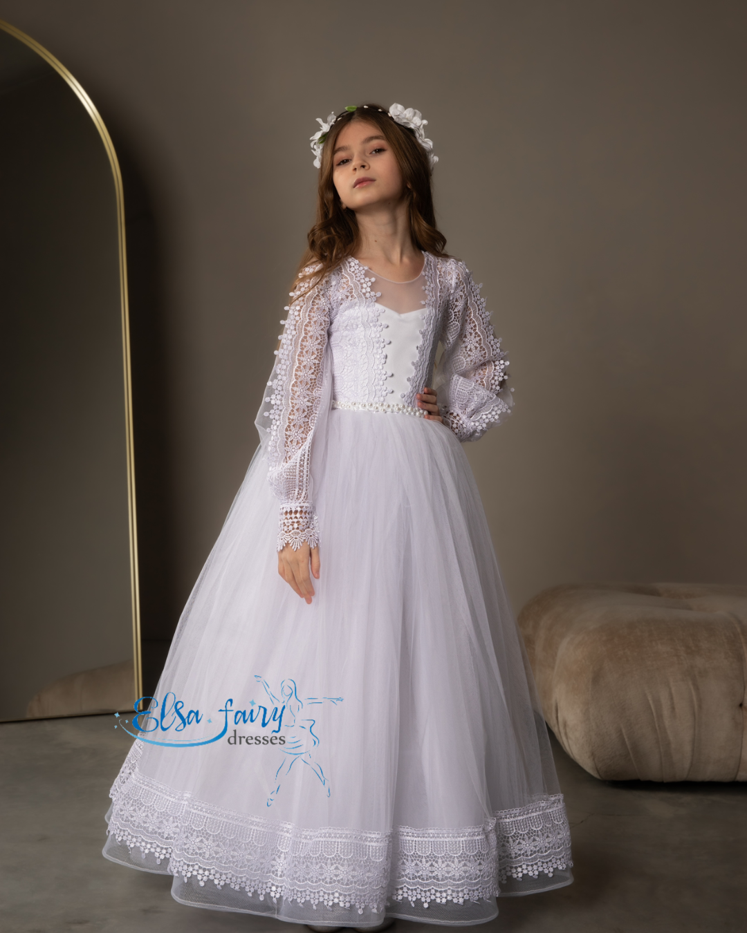 White First Communion & Baptism dress, Flower Girl Dress, wedding guest dress, formal wear, special occasion gown, Junior Bridesmaid dress