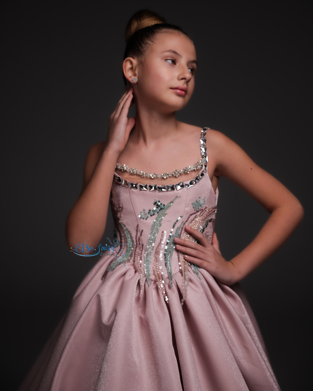 Blush Pink Gala evening gown, Pageant ball gown, Flower Girl Dress, Wedding guest Dress, Girl Birthday Dress, junior bridesmaid gown