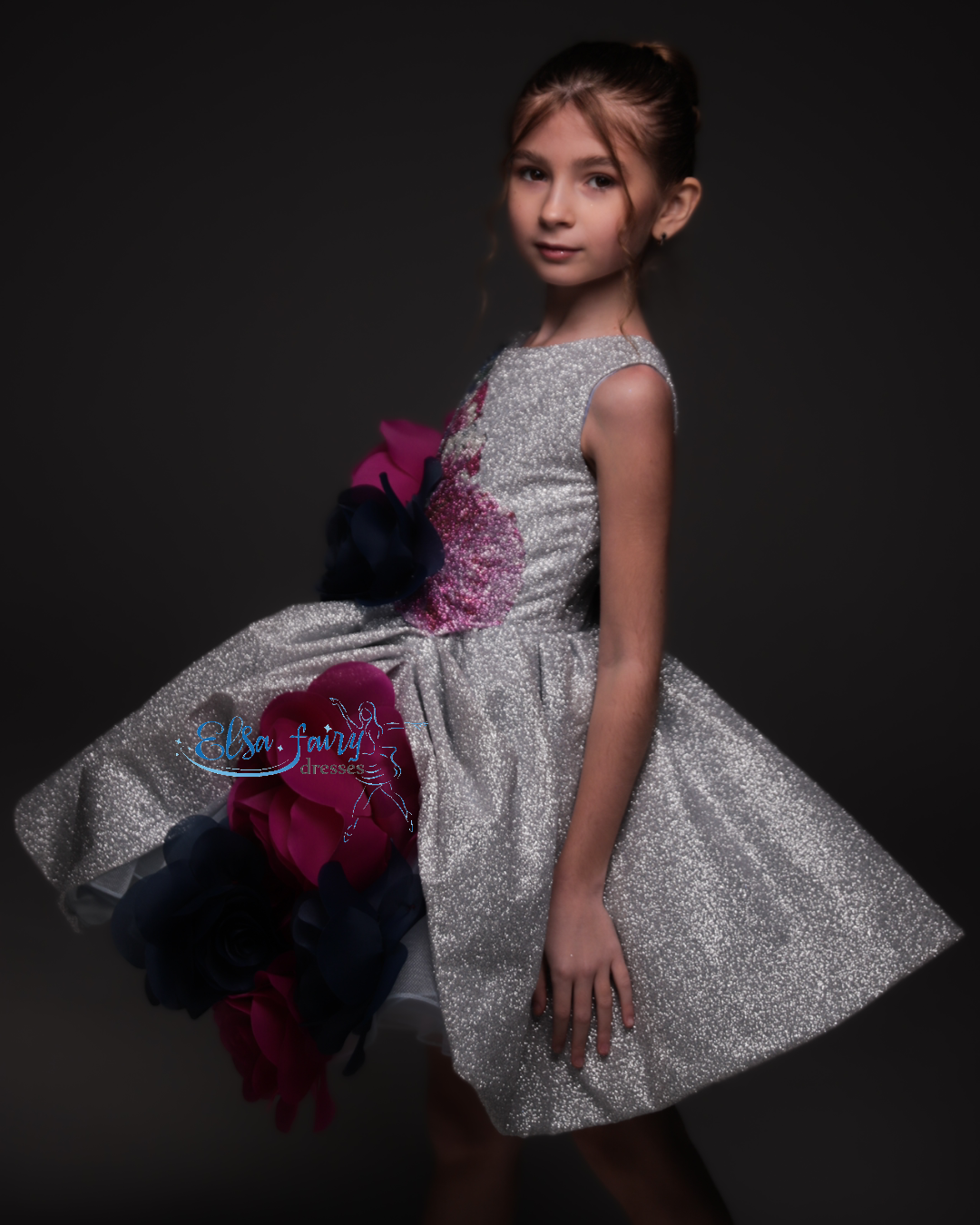 Silver couture special occasion dress, Pageant ball gown, Birthday Girl Dress, Flower Girl Dress, Wedding guest Dress, junior bridesmaid gown
