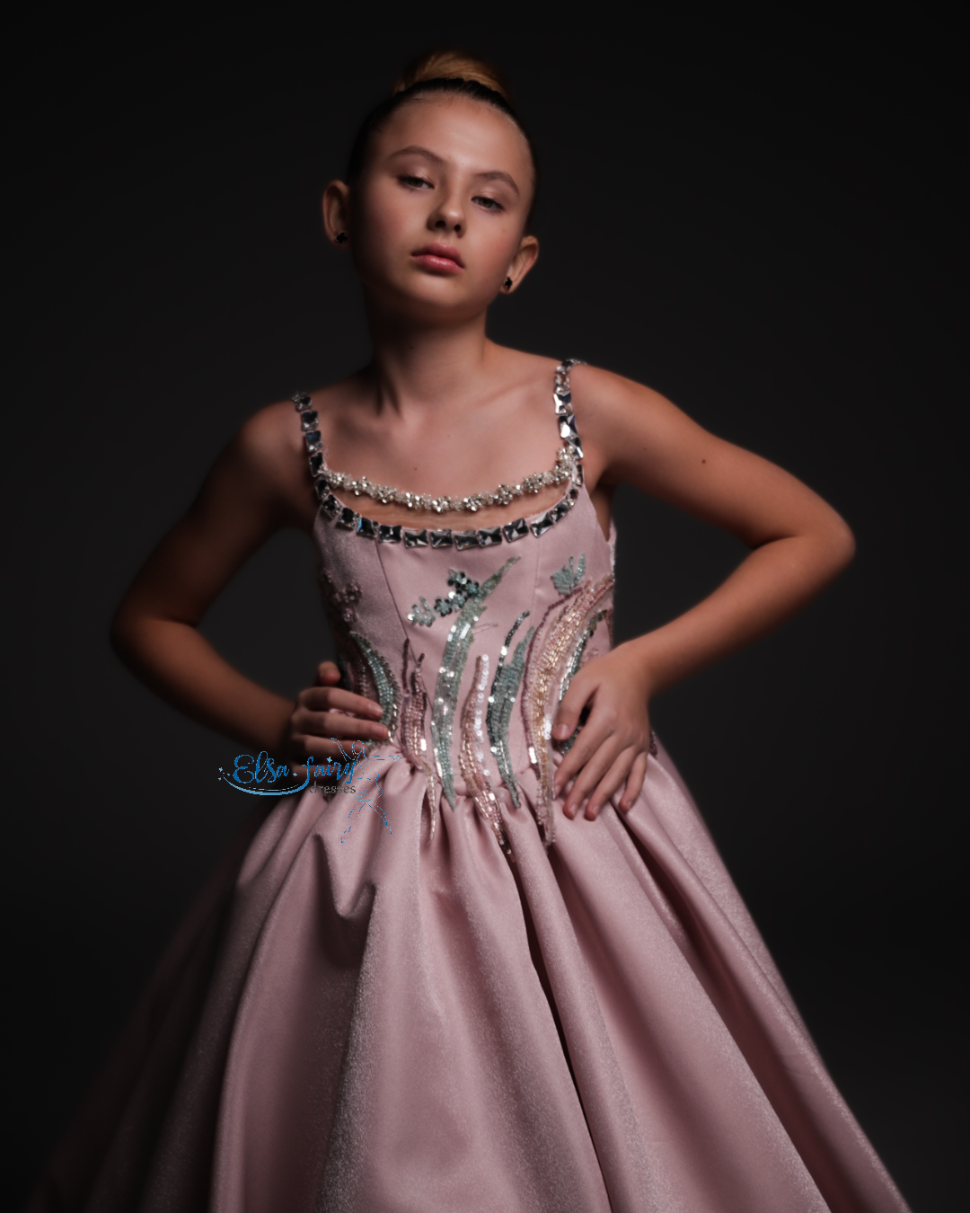 Blush Pink Gala evening gown, Pageant ball gown, Flower Girl Dress, Wedding guest Dress, Girl Birthday Dress, junior bridesmaid gown