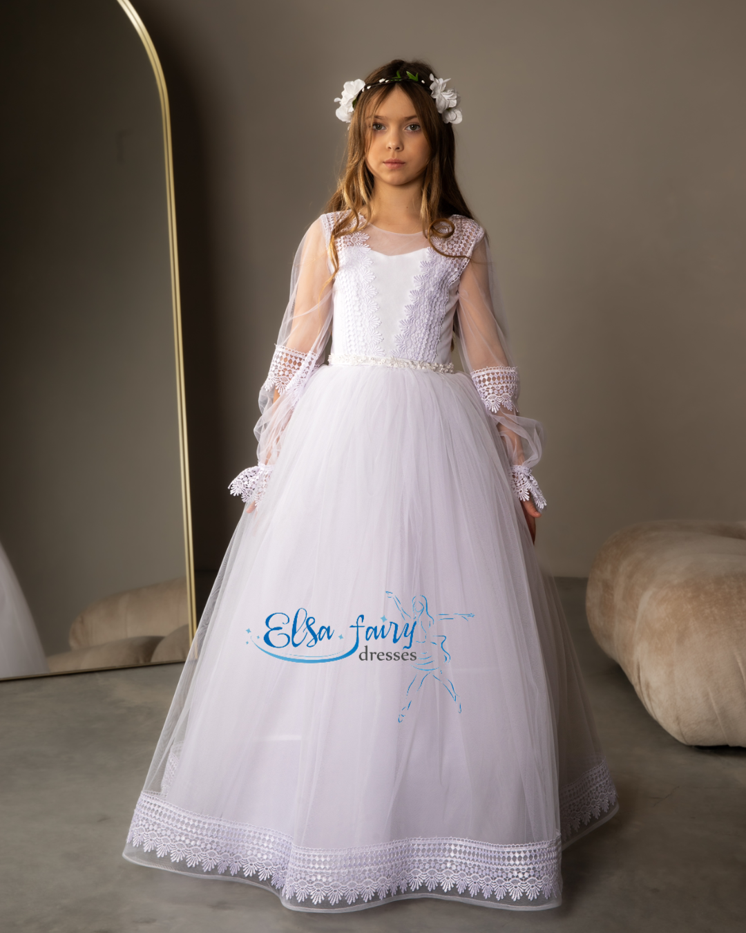 White First Communion & Baptism dress, Flower Girl Dress, wedding guest dress, formal wear, special occasion gown, Junior Bridesmaid dress