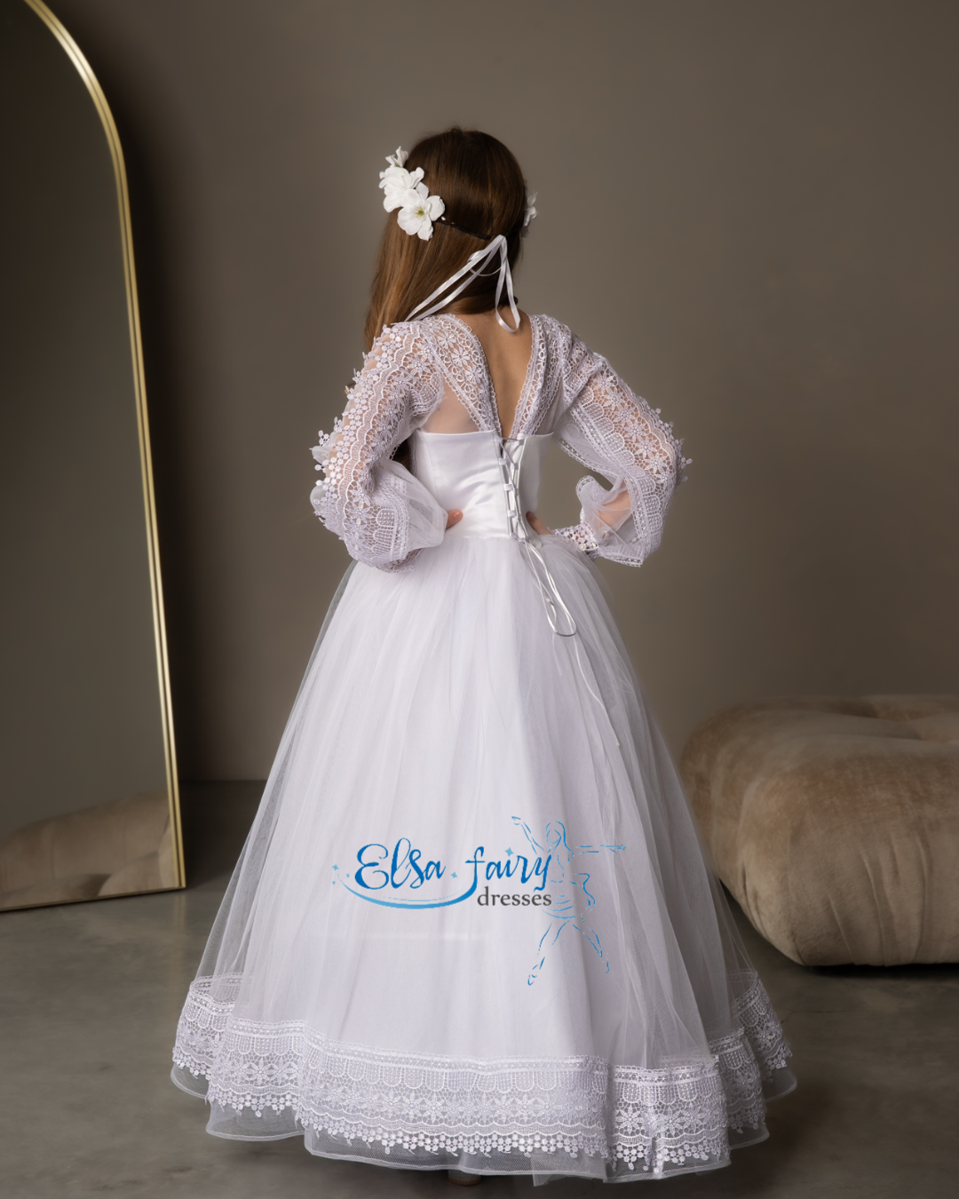 White First Communion & Baptism dress, Flower Girl Dress, wedding guest dress, formal wear, special occasion gown, Junior Bridesmaid dress