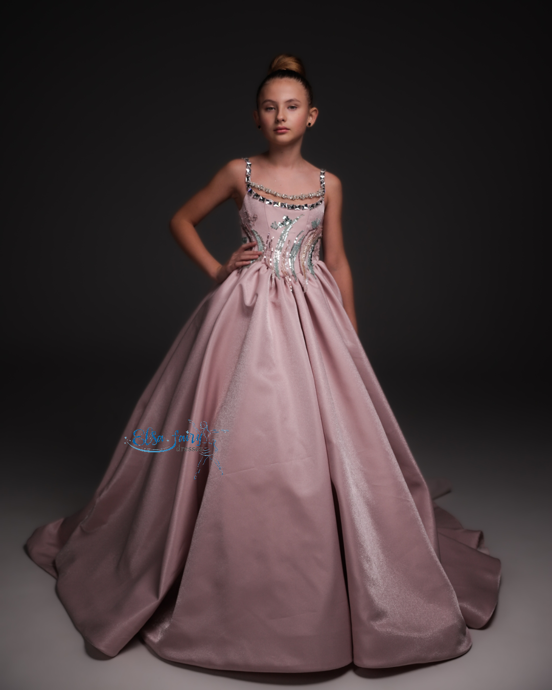 Blush Pink Gala evening gown, Pageant ball gown, Flower Girl Dress, Wedding guest Dress, Girl Birthday Dress, junior bridesmaid gown
