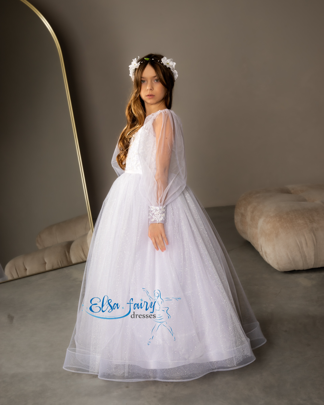 White First Communion & Baptism dress, Flower Girl Dress, wedding guest dress, formal wear, special occasion gown, Junior Bridesmaid dress