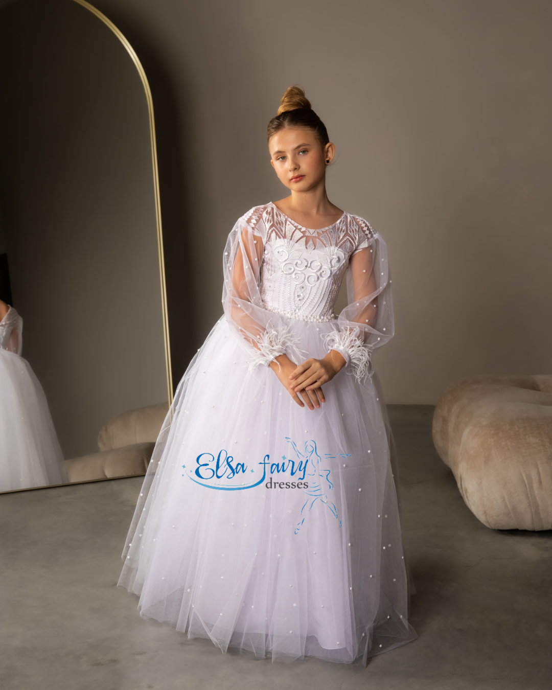 White First Communion & Baptism dress, Flower Girl Dress, wedding guest dress, formal wear, special occasion gown, Junior Bridesmaid dress
