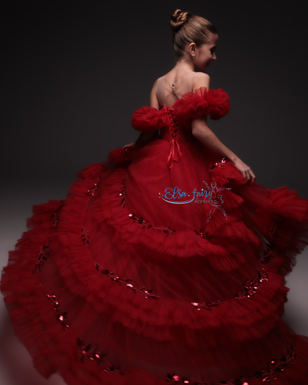 Red Gala evening gown, Pageant ball gown, Birthday Girl Dress, Flower Girl Dress, Wedding guest Dress, junior bridesmaid gown