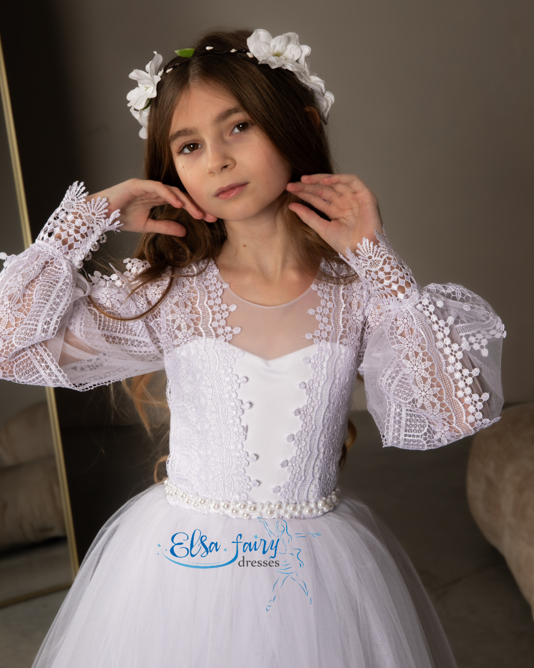 White First Communion & Baptism dress, Flower Girl Dress, wedding guest dress, formal wear, special occasion gown, Junior Bridesmaid dress