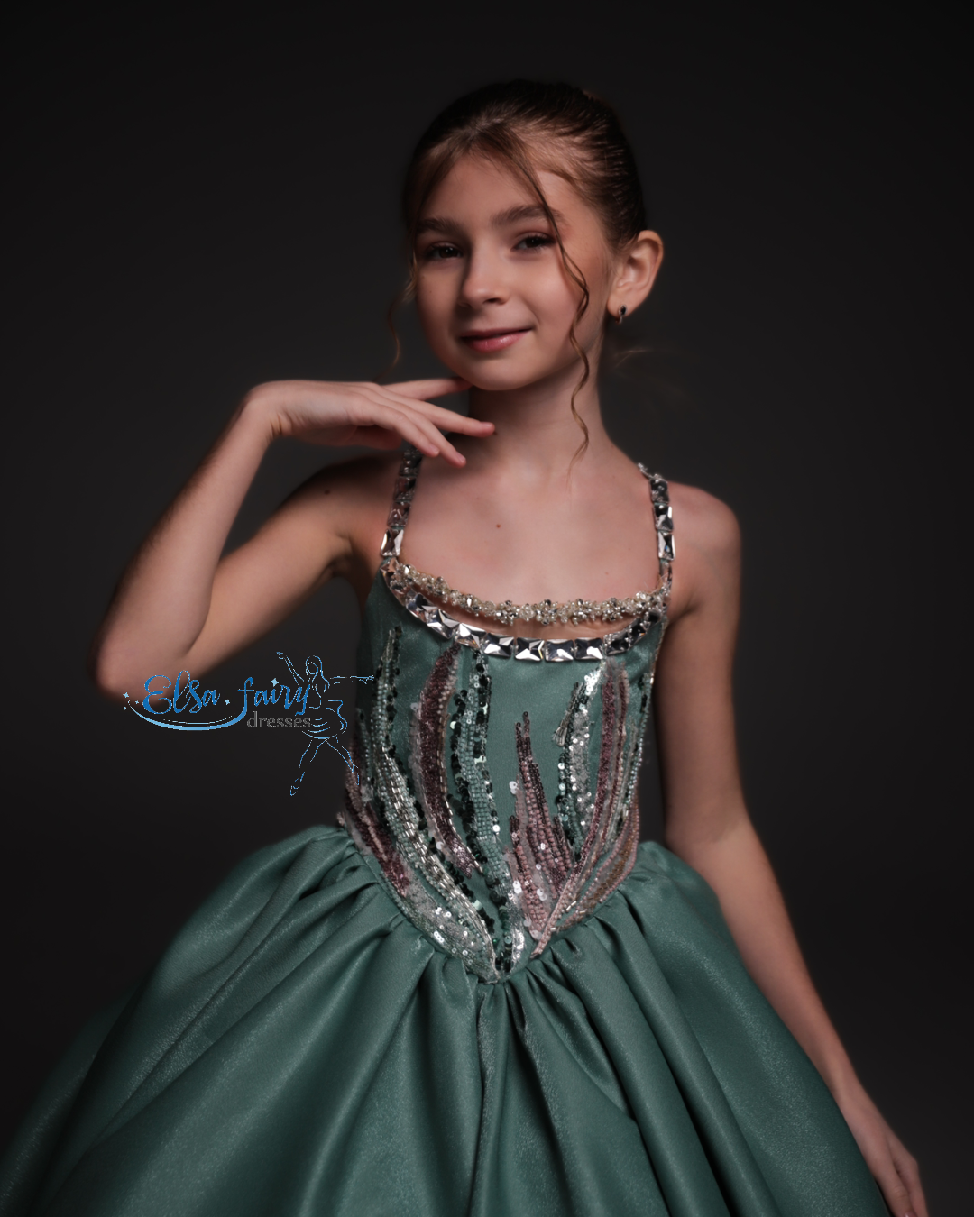 Mint Gala evening gown, Pageant ball gown, Flower Girl Dress, Wedding guest Dress, Girl Birthday Dress, junior bridesmaid gown