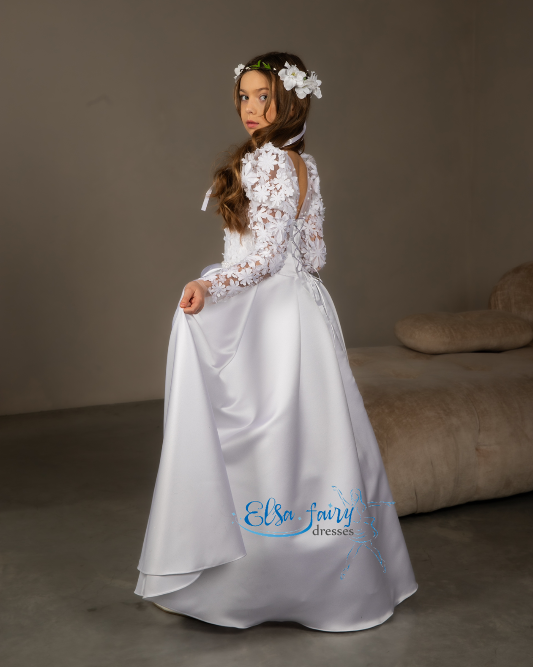 White First Communion & Baptism dress, Flower Girl Dress, wedding guest dress, formal wear, special occasion gown, Junior Bridesmaid dress