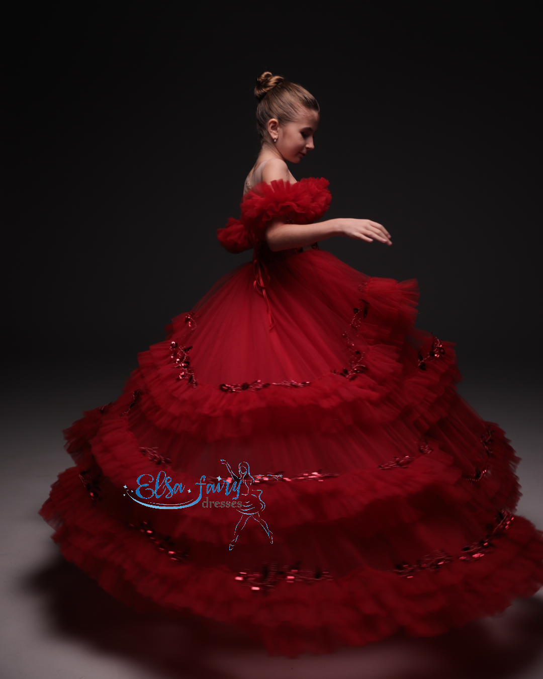 Red Gala evening gown, Pageant ball gown, Birthday Girl Dress, Flower Girl Dress, Wedding guest Dress, junior bridesmaid gown