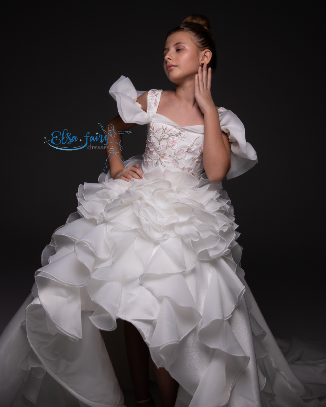 White couture special occasion dress, Pageant ball gown, Birthday Girl Dress, Flower Girl Dress, Wedding guest Dress, junior bridesmaid gown