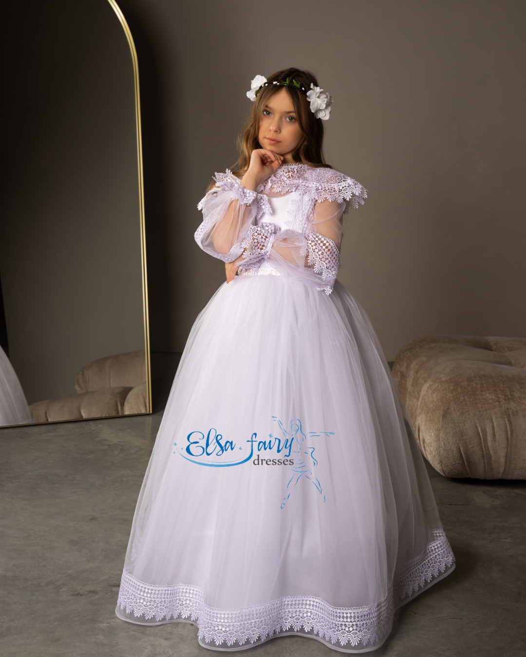 White First Communion & Baptism dress, Flower Girl Dress, wedding guest dress, formal wear, special occasion gown, Junior Bridesmaid dress