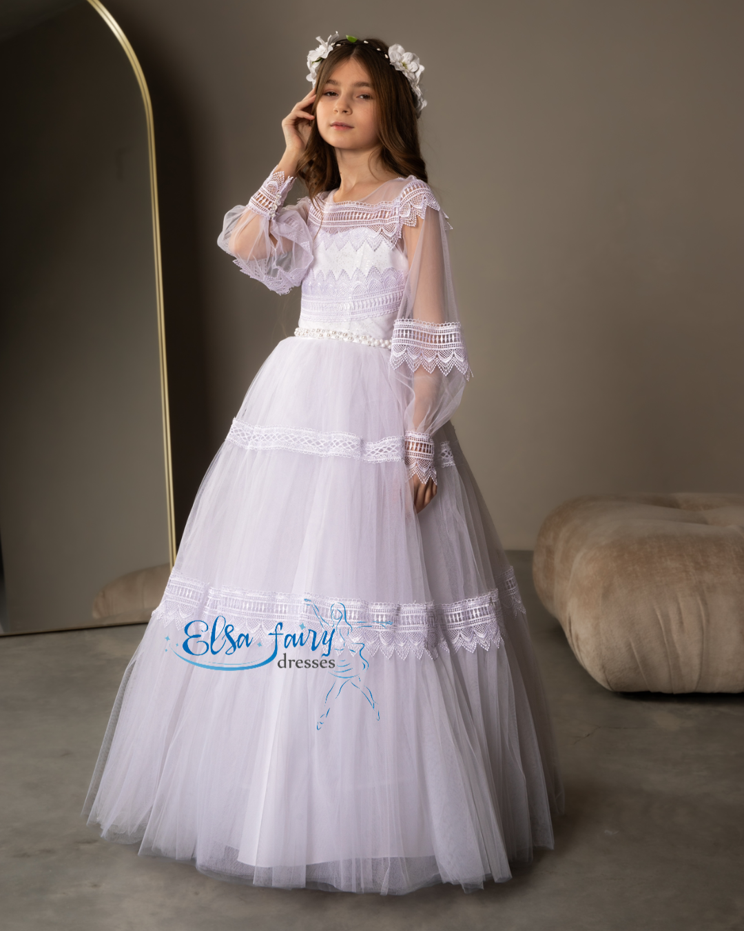 White First Communion & Baptism dress, Flower Girl Dress, wedding guest dress, formal wear, special occasion gown, Junior Bridesmaid dress