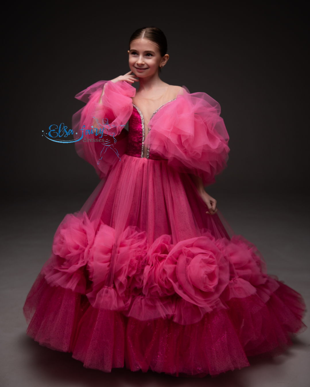 Hot Pink special occasion dress, Pageant ball evening gown, Birthday Girl Dress, Flower Girl Dress, Wedding guest Dress, Girl Birthday Dress, junior bridesmaid gown