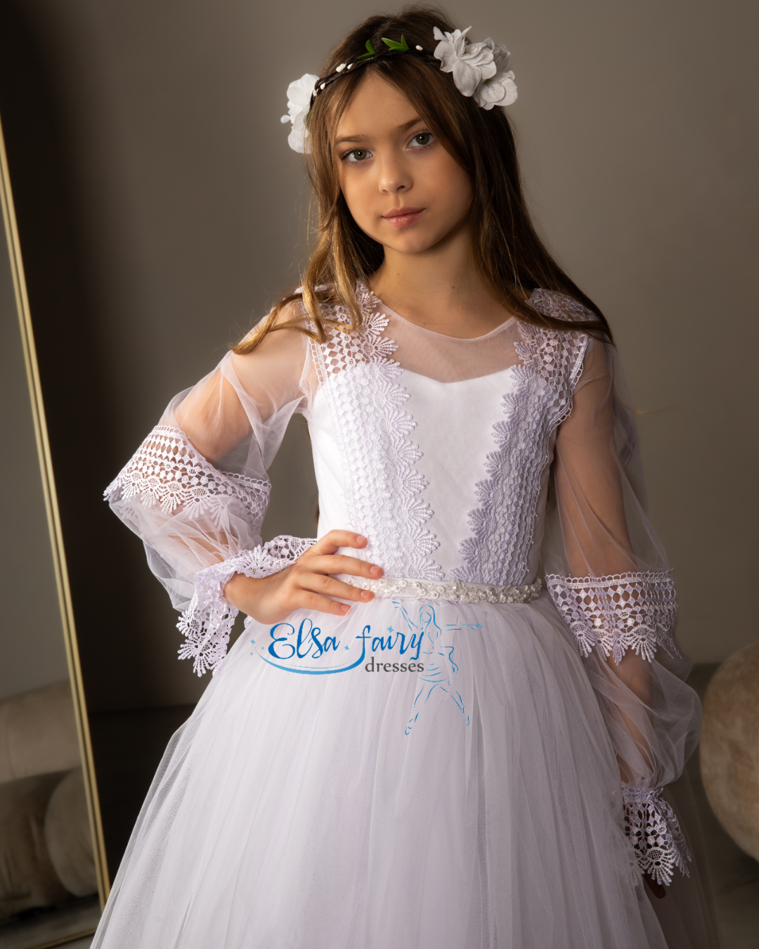 White First Communion & Baptism dress, Flower Girl Dress, wedding guest dress, formal wear, special occasion gown, Junior Bridesmaid dress