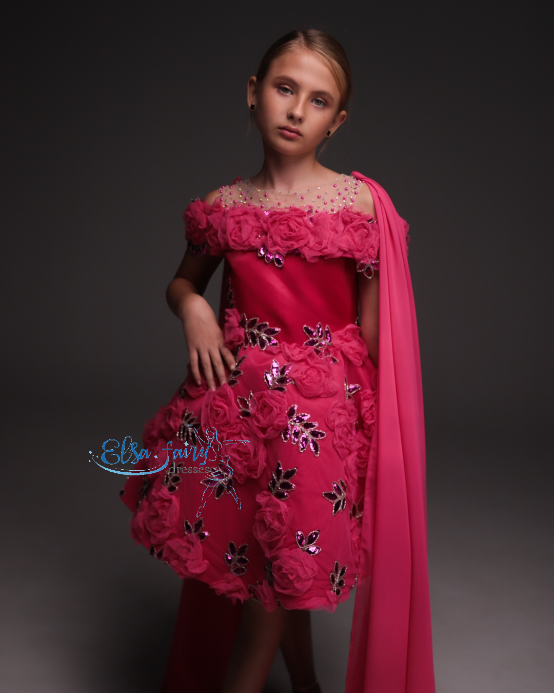 Hot Pink Cocktail Birthday Girl Dress, Flower Girl Dress, Wedding guest Dress, Pageant fun fashion interview dress, Toddler Dress, junior bridesmaid gown