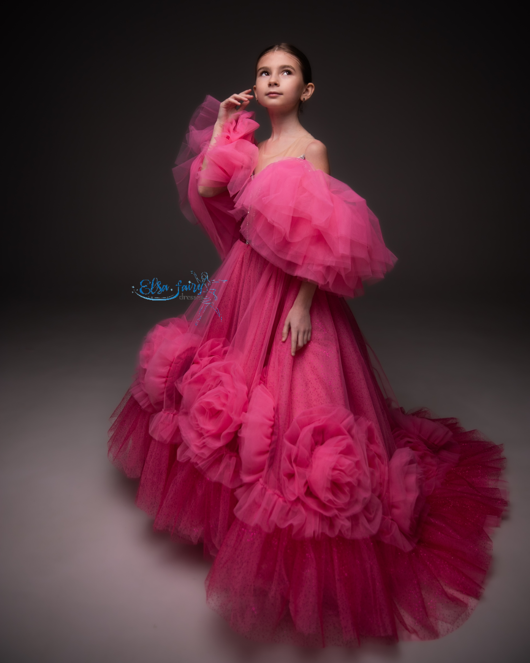 Hot Pink special occasion dress, Pageant ball evening gown, Birthday Girl Dress, Flower Girl Dress, Wedding guest Dress, Girl Birthday Dress, junior bridesmaid gown
