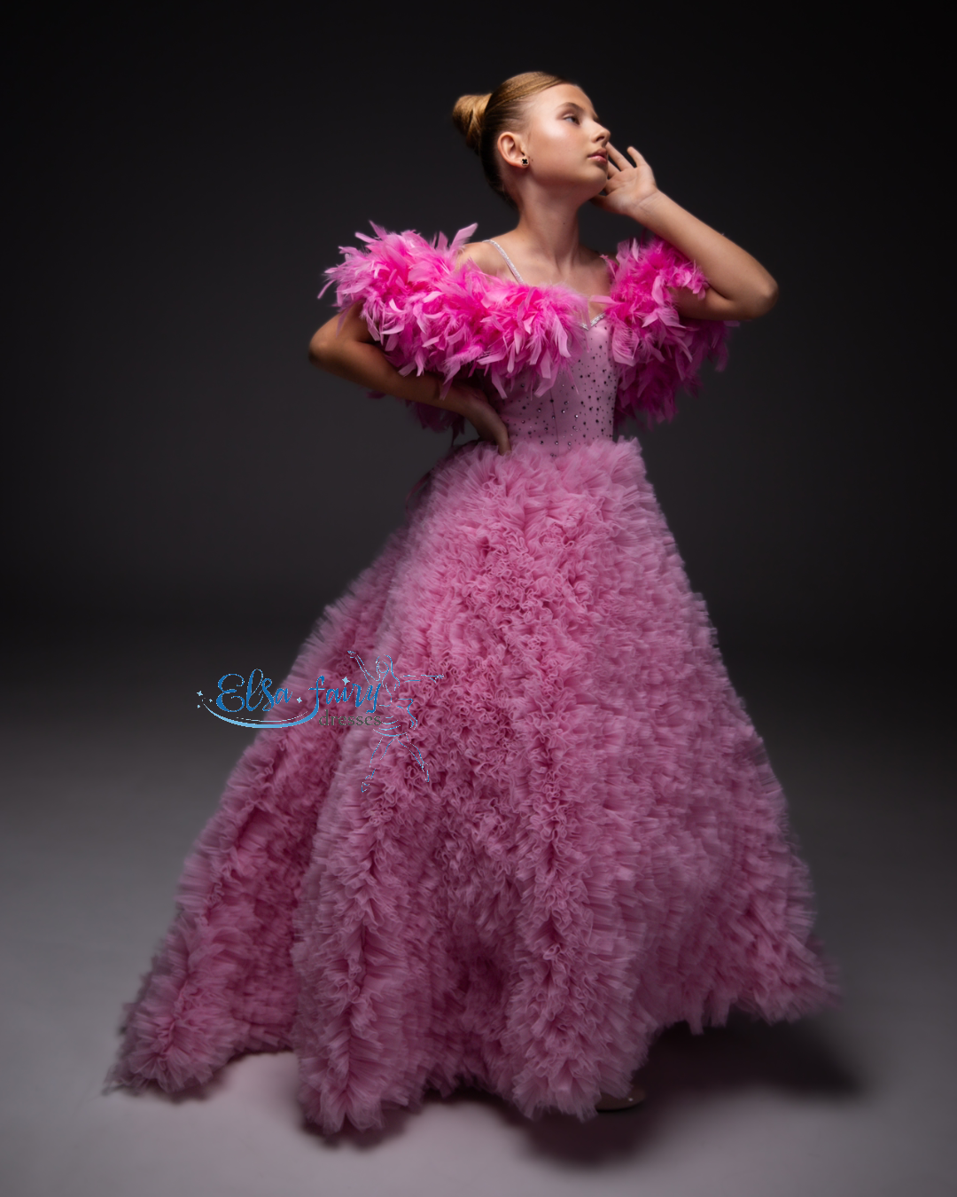 Pink tulle evening gown, Pageant ball gown, Birthday Girl Dress, Flower Girl Dress, Wedding guest Dress, special occasion dress, junior bridesmaid gown