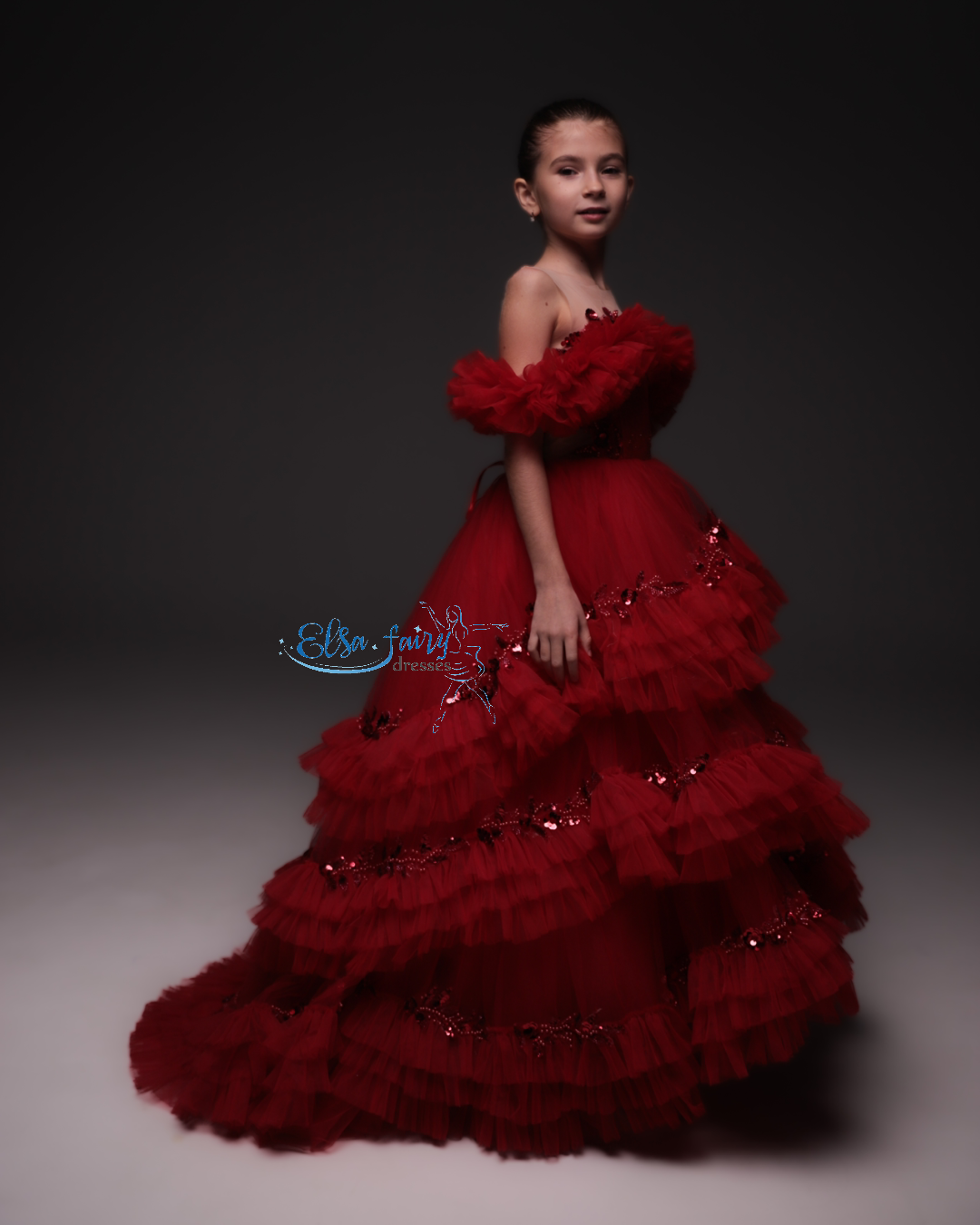 Red Gala evening gown, Pageant ball gown, Birthday Girl Dress, Flower Girl Dress, Wedding guest Dress, junior bridesmaid gown